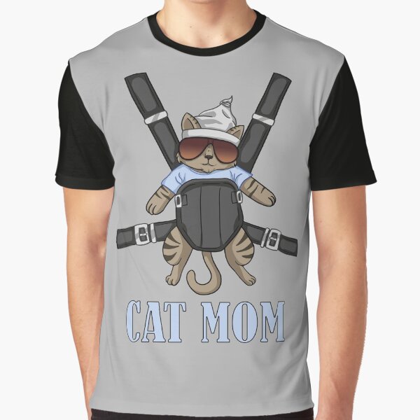 Baby Blue Striped Brown Cat Mom Graphic T-Shirt