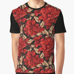 Red Peony Flower Pattern Graphic T-Shirt