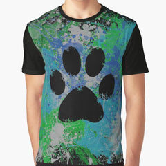 Colorful Paw Print: Green, Blue and Gray Graphic T-Shirt