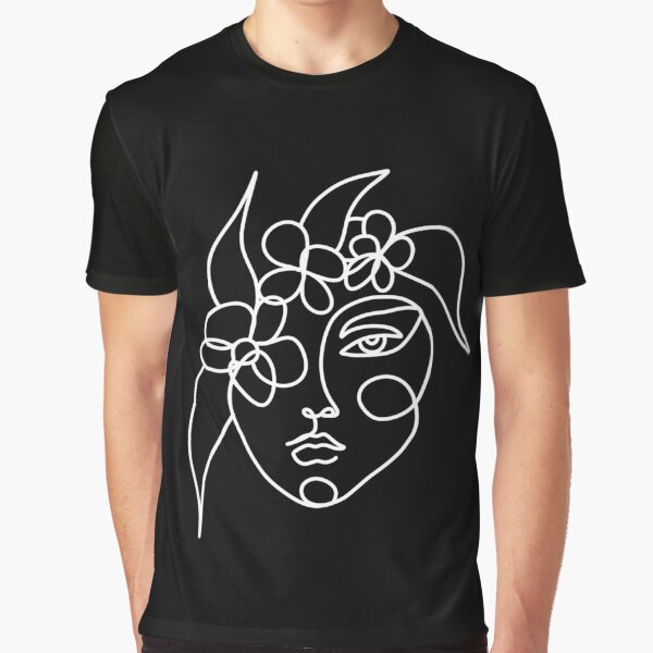 Abstract Face Floral Line Art Portrait Graphic T Shirt