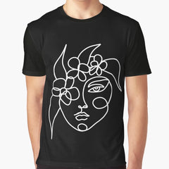Abstract Face Floral Line Art Portrait Graphic T Shirt