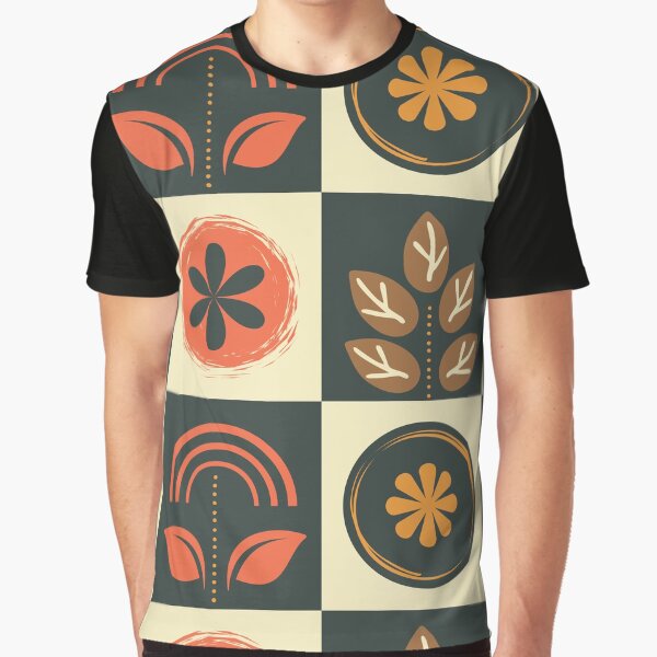 B3Vs Colorful Floral And Leaf Seamless Pattern With Orange Green Cream Accents Graphic T Shirt