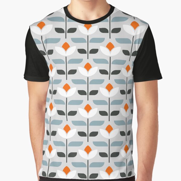 KF 0010 A Minimalist Vintage Flowers 70s Modern Geometric Floral Pattern Graphic T-Shirt