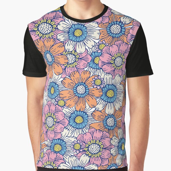 Flower field pattern. The power of flowers. Hippie pattern of the sixties. Graphic T-Shirt