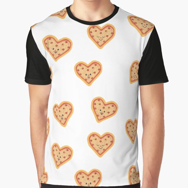 Heart Shaped Pizza Pattern Graphic T-Shirt