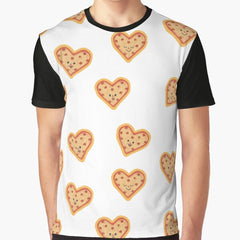 Heart Shaped Pizza Pattern Graphic T-Shirt