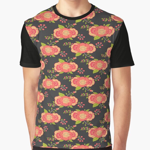 Orange Retro Floral Pattern Graphic T-Shirt