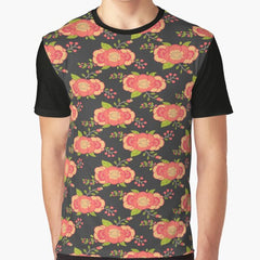 Orange Retro Floral Pattern Graphic T-Shirt