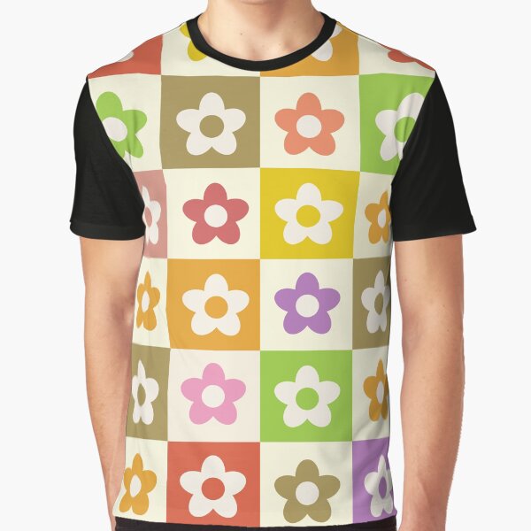 Cute Colorful checkered retro simple flower pattern Graphic T-Shirt