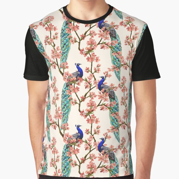 Majestic peacocks and cherry blossoms Graphic T-Shirt
