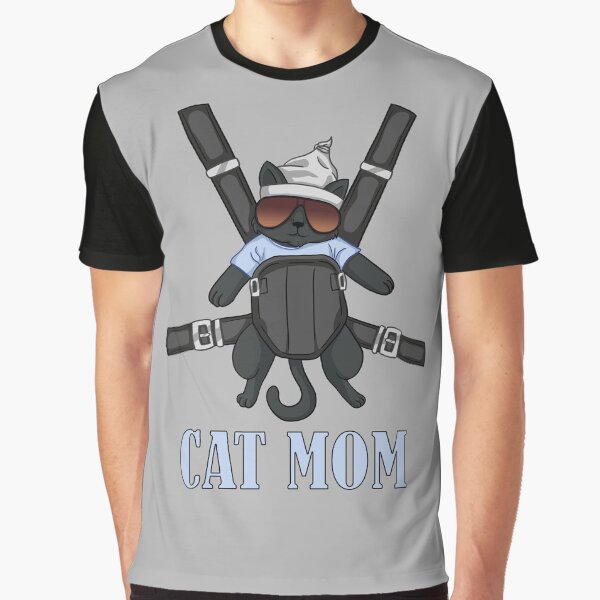 Baby Blue Black Cat Mom Graphic T-Shirt