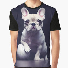 A Cute White French Bulldog with a Football (Soccer Ball) Graphic T-Shirt