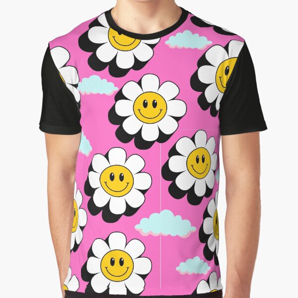 Groovy Smiley Face Daisy Cloud Graphic T-Shirt