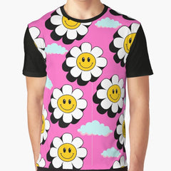 Groovy Smiley Face Daisy Cloud Graphic T-Shirt