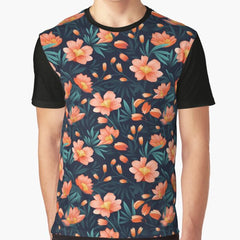 Black Flower Pattern Graphic T-Shirt