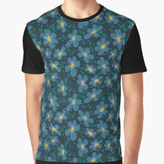 Blue Yellow Groovy Retro Flowers Graphic T-Shirt