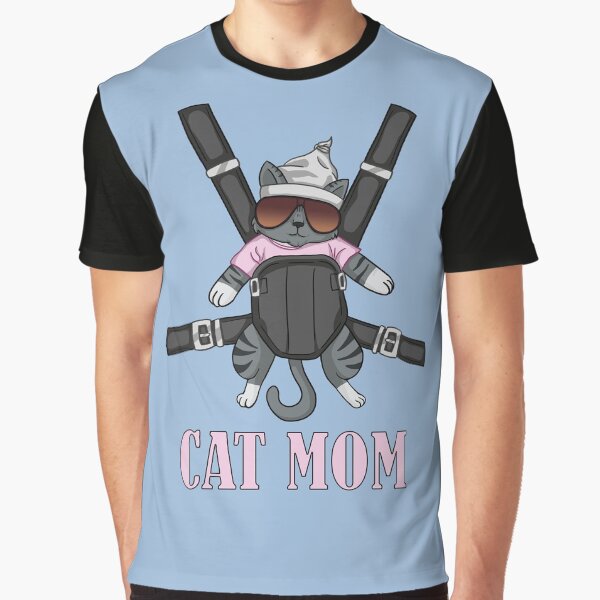 Baby Pink Striped Gray and White Cat Mom Graphic T-Shirt