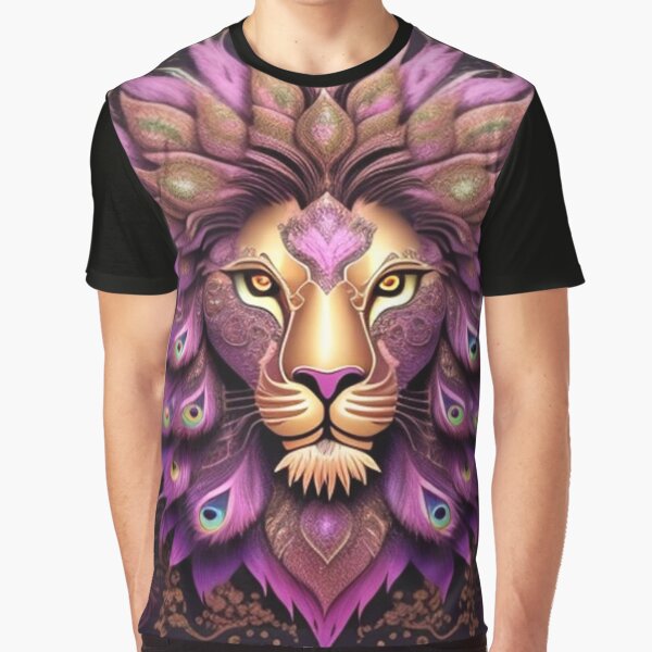 Purple lion Peacock Graphic T-Shirt