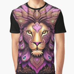 Purple lion Peacock Graphic T-Shirt