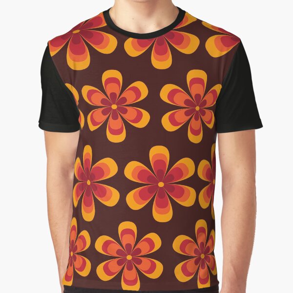 Beautiful Retro Groovy Flowers pattern in orange, red and burgundy Graphic T-Shirt