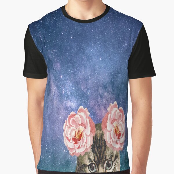 Flower Space Cat Graphic T-Shirt