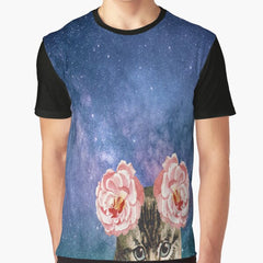 Flower Space Cat Graphic T-Shirt