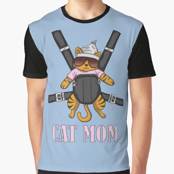 Baby Pink Striped Orange Cat Mom Graphic T-Shirt