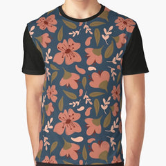 Retro Flower Pattern navy Graphic T-Shirt