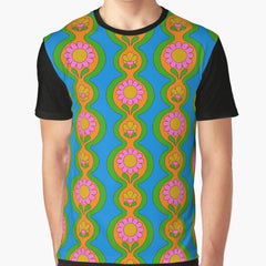 Flower Chain Pattern Blue Graphic T-Shirt