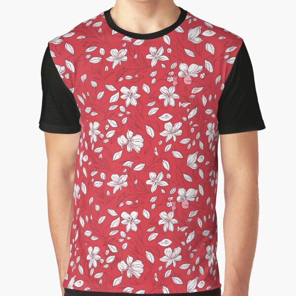 White Lillys Red Background Flower Pattern Graphic T-Shirt