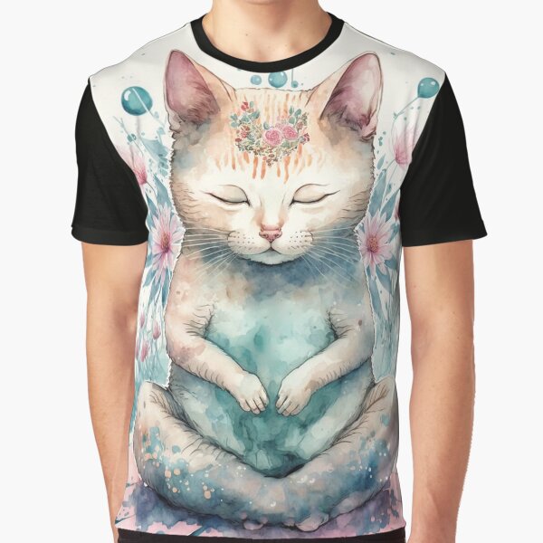 Meditating cat in lotus watercolor 06 Graphic T-Shirt