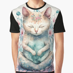 Meditating cat in lotus watercolor 06 Graphic T-Shirt