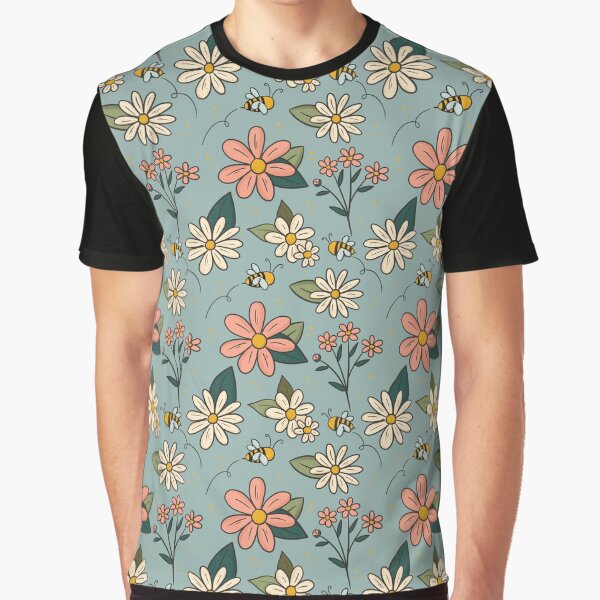 Daisies And Bees Retro Pattern Graphic T-Shirt