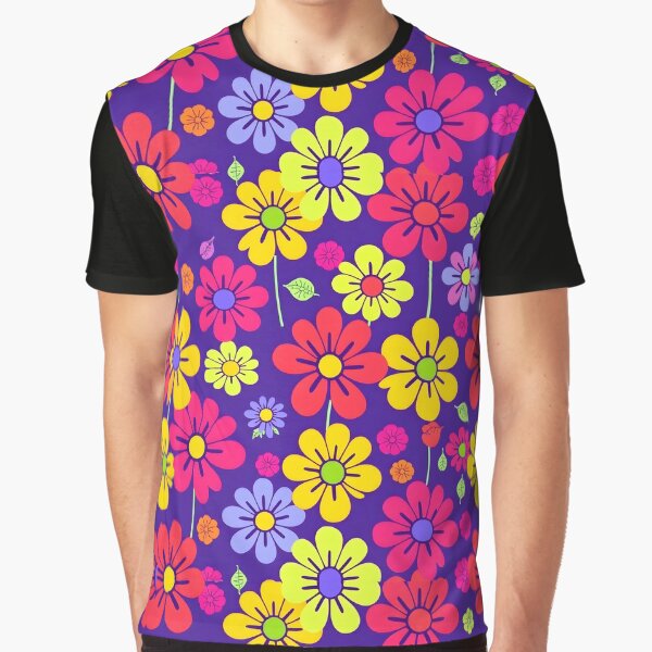 Vibrant Night Flower Party Graphic T-Shirt