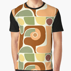 Retro 1960s Pattern with Green Graphic T-Shirt