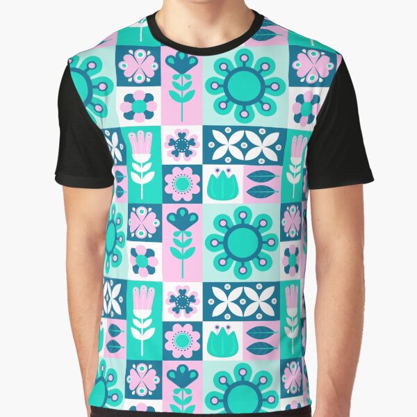 Nordic folk art abstract cute flowers seamless pattern Graphic T-Shirt