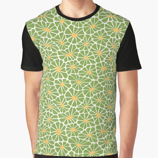 Wobbly Retro Flower - Green Graphic T-Shirt
