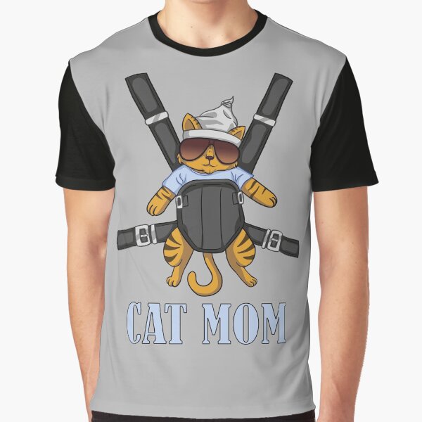 Baby Blue Striped Orange Cat Mom Graphic T-Shirt