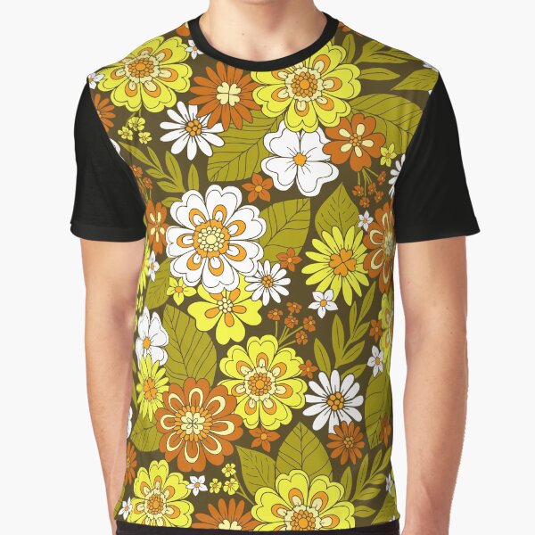 Retro Flower Power 1970s Hippie Floral Graphic T-Shirt
