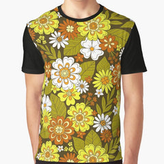 Retro Flower Power 1970s Hippie Floral Graphic T-Shirt