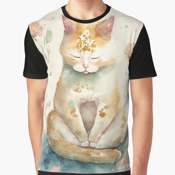 Meditating cat in lotus watercolor 04 Graphic T-Shirt