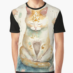 Meditating cat in lotus watercolor 04 Graphic T-Shirt