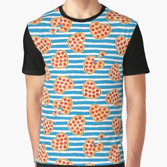 Heart Shaped Pizza (blue) Graphic T-Shirt