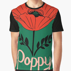 Vintage Art Deco Botanical Poppy Flower Picture Graphic T-Shirt