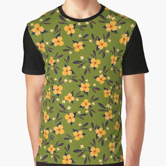Retro Yellow flowers pattern on green Graphic T-Shirt