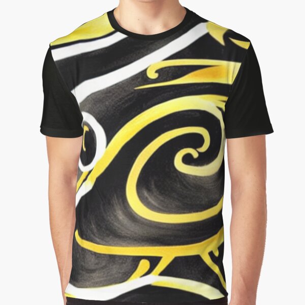 Abstract Black And Gold Swirls Graphic T Shirt