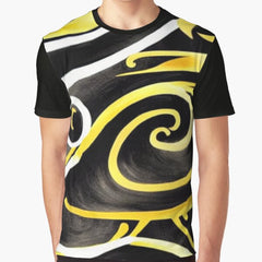 Abstract Black And Gold Swirls Graphic T Shirt