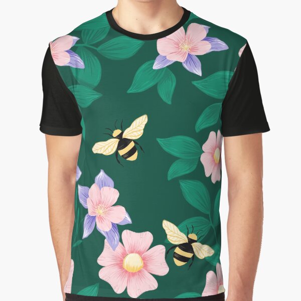 Bees and flowers green Graphic T-Shirt