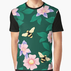 Bees and flowers green Graphic T-Shirt