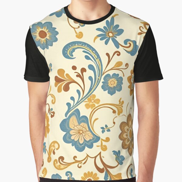 Groovy Flower and Scroll Pattern Graphic T-Shirt